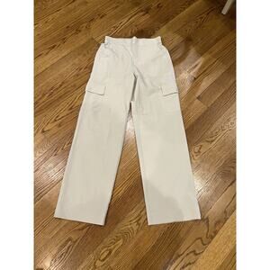 Lou & Grey Pants Womens M Beige Cargo Wide Leg Pull On Elastic Waist Minimalist